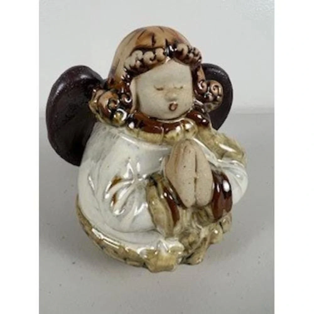 Pottery Prayer Angel Drip Glaze Rustic Christmas Cream Beige